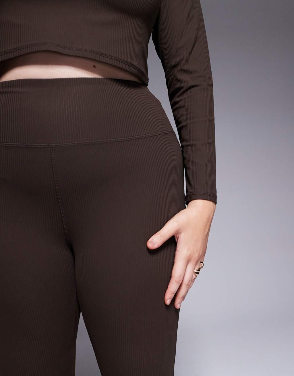 ASOS 4505 Curve soft touch ribbed slim kick yoga leggings in truffle Product Image