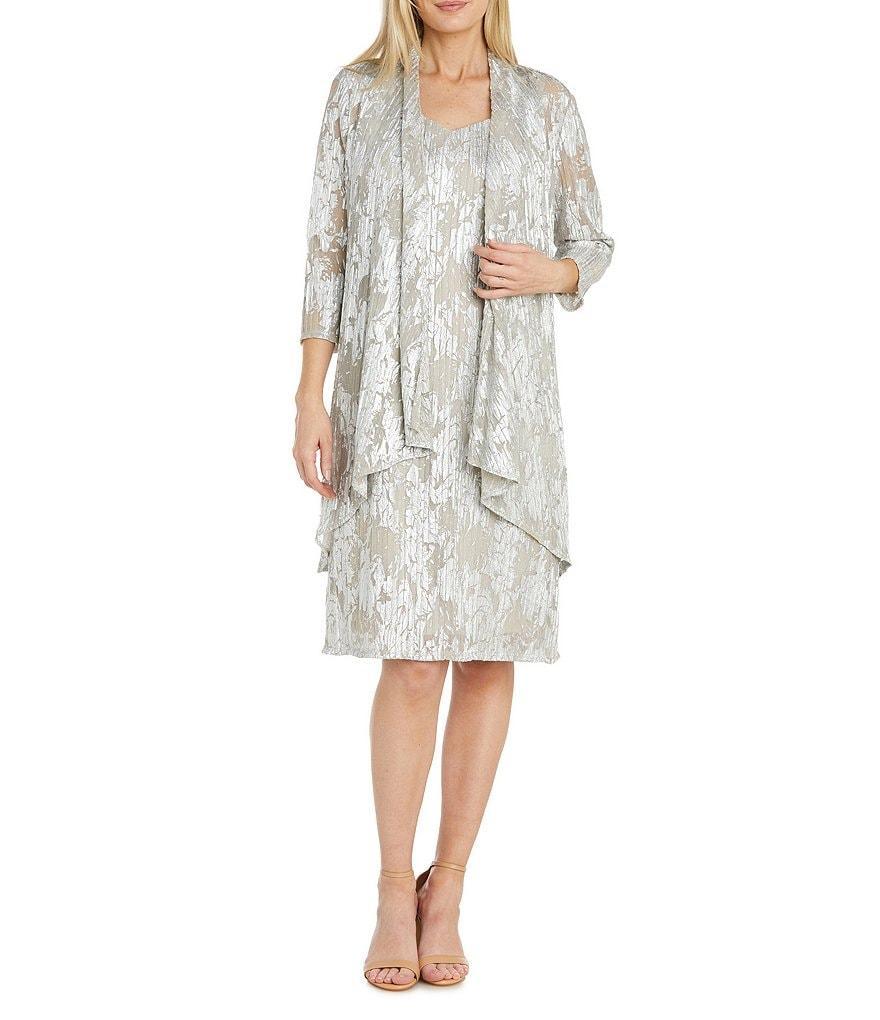 R & M Richards 3/4 Sleeve Round Neck Pleated Floral 2-Piece Jacket Dress Product Image