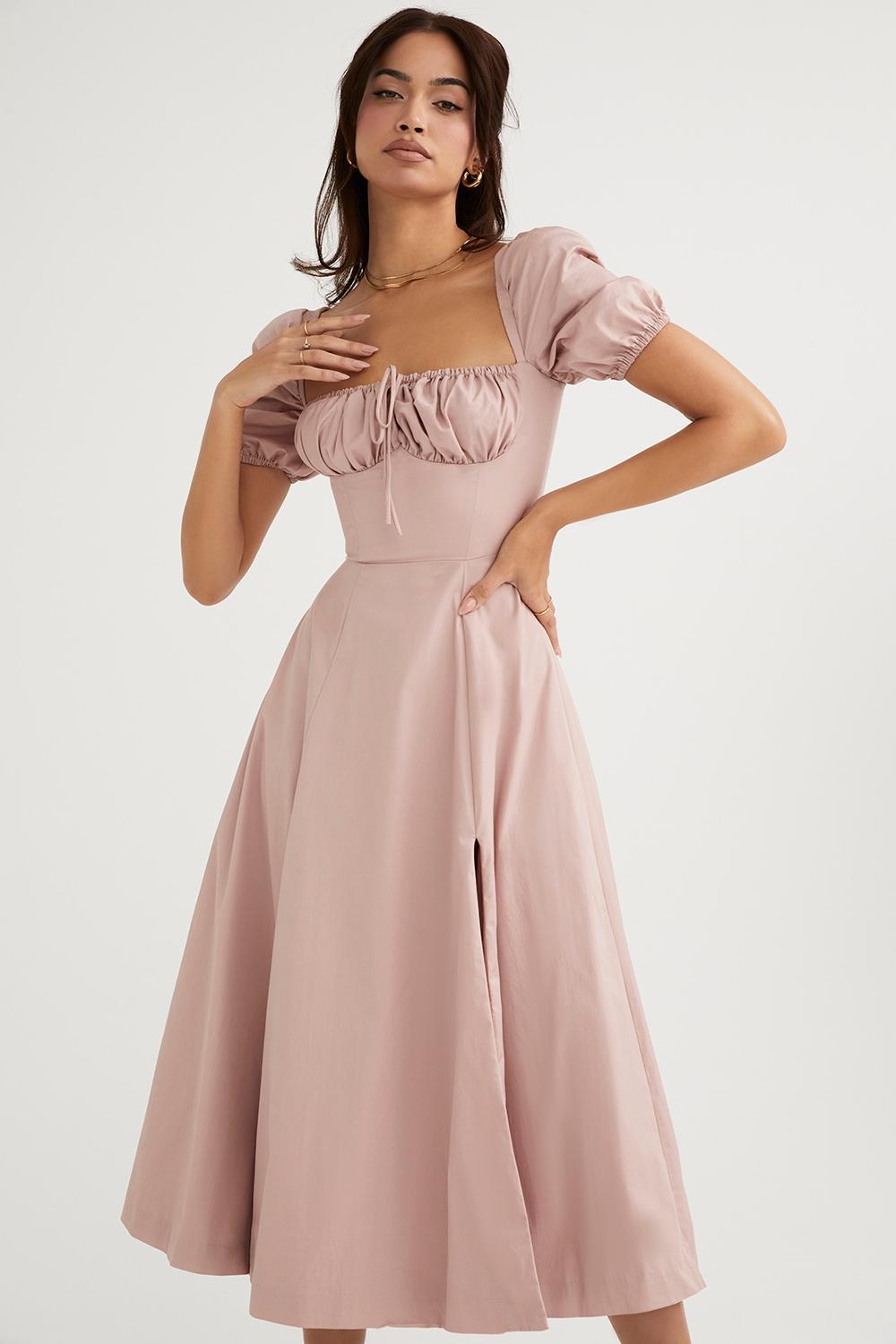 Tallulah Blush Puff Sleeve Midi Dress Product Image