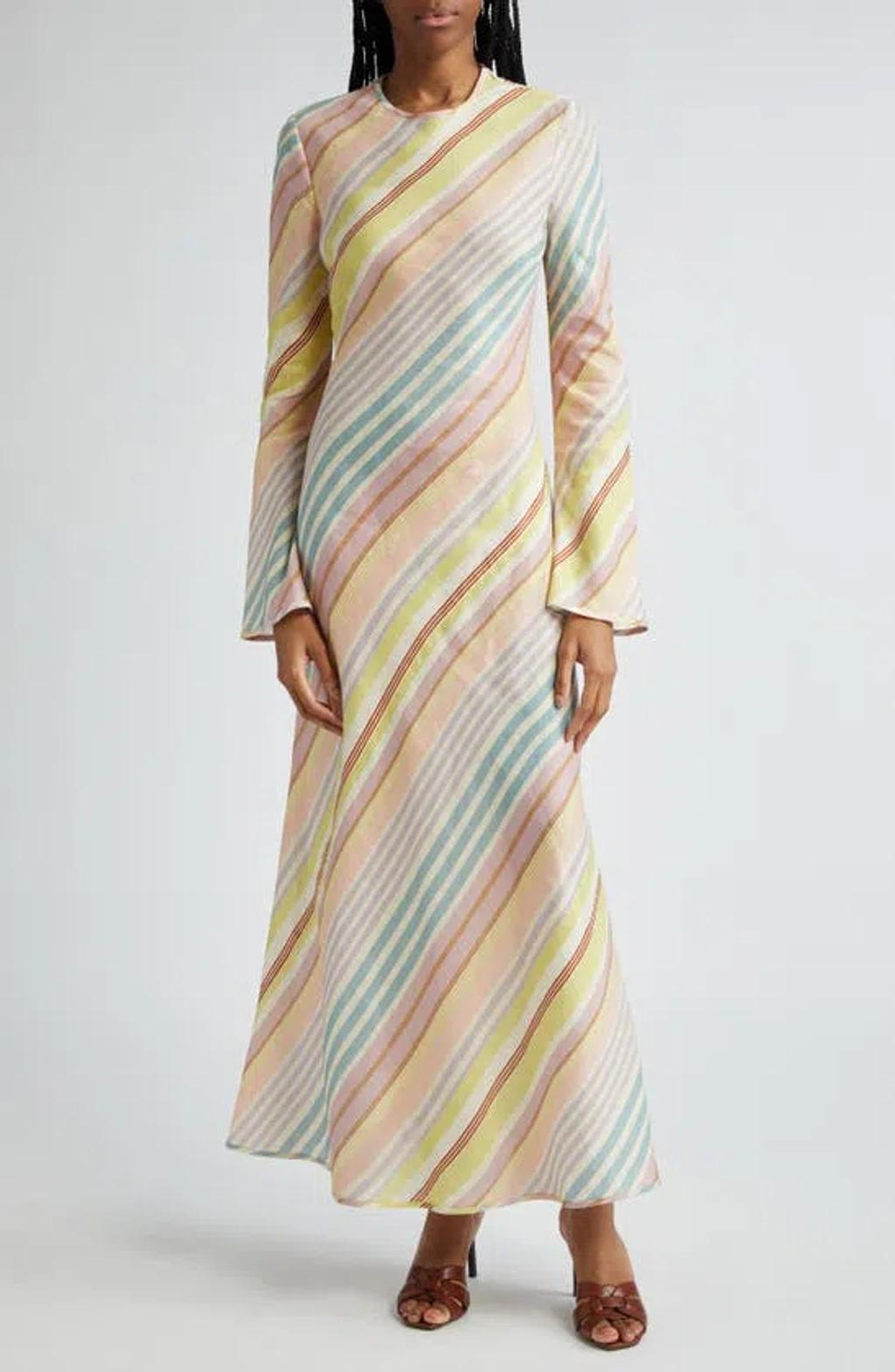 ZIMMERMANN Halliday Floral-cotton Bias-cut Maxi Dress In Multi Stripe Product Image