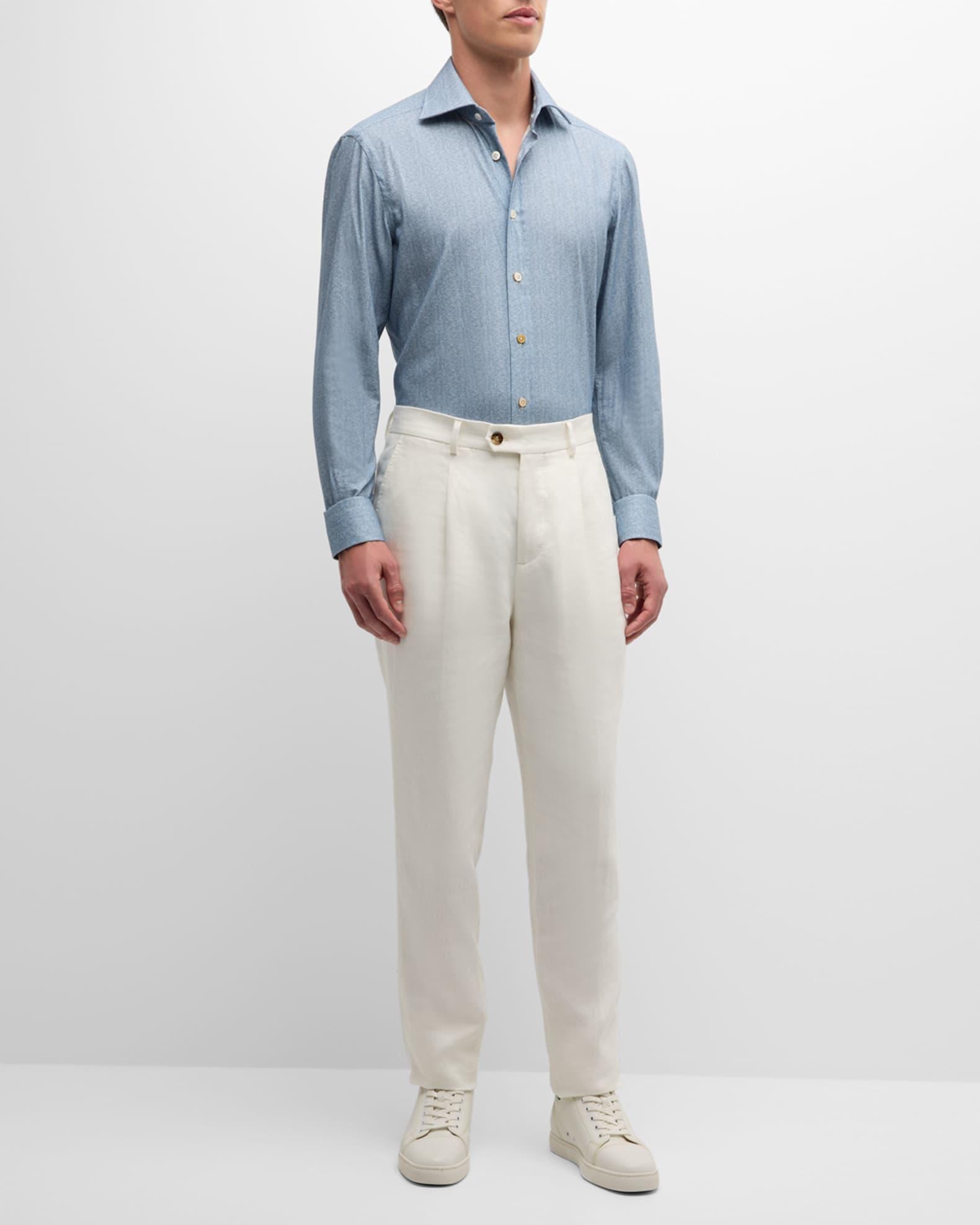 Men's Cotton Herringbone-Print Sport Shirt Product Image