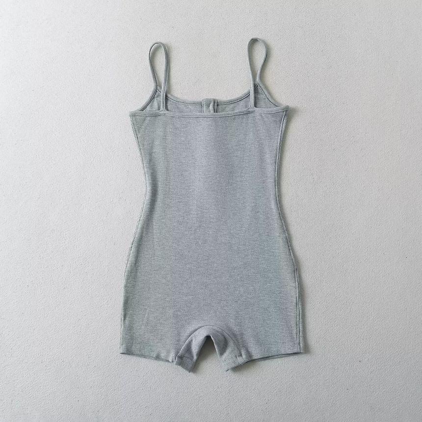 Spaghetti Strap Plain Henley Romper Product Image