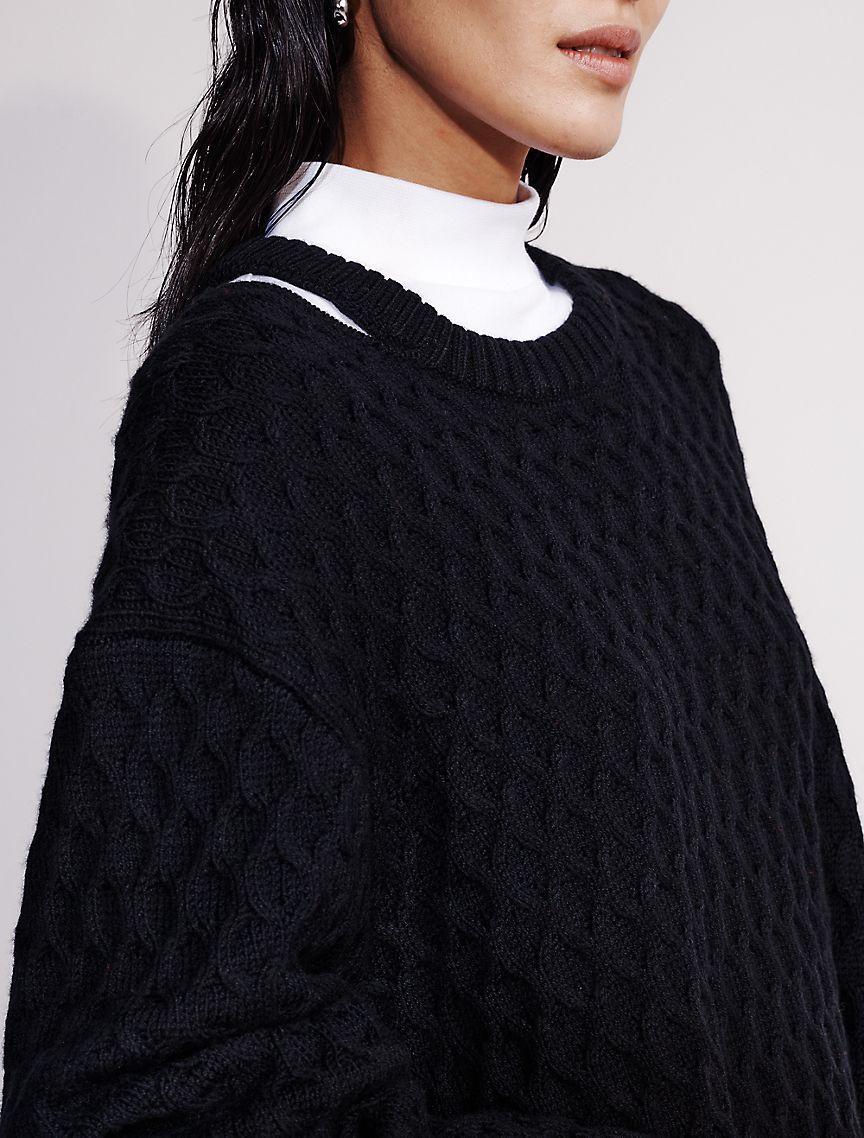 Merino Wool Cable Knit Relaxed Crewneck Sweater Product Image