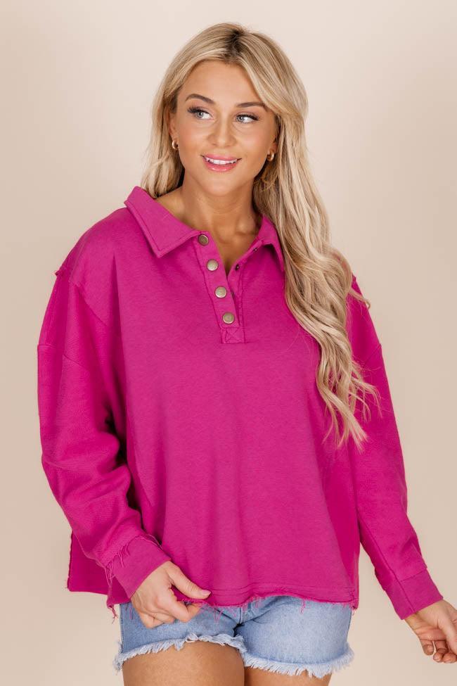 All You Can See Magenta Raw Hem Pullover FINAL SALE Product Image