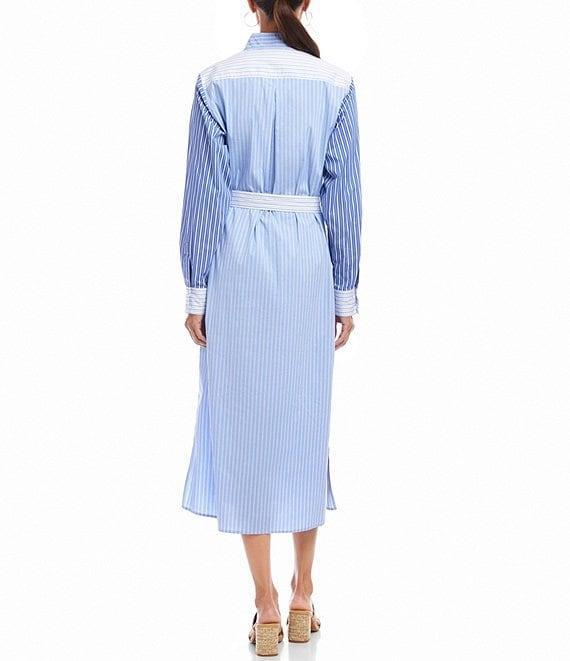 Karen Kane Mixed Stripe Roll Sleeve Midi Shirtdress Product Image