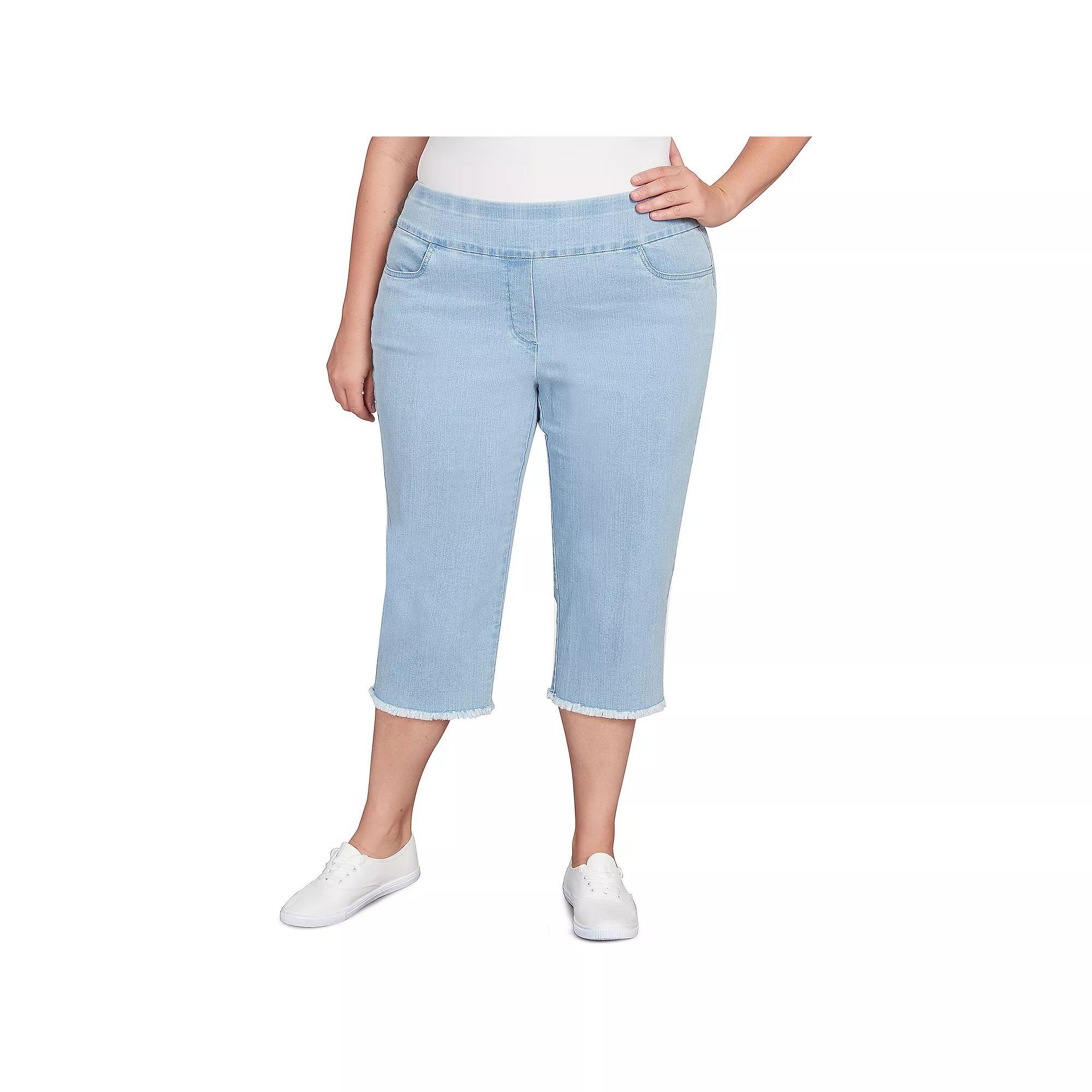 Plus Size Alfred Dunner Denim Fringe Hem Capri Pant, Women's, Size: 20 W, Light Blue Product Image