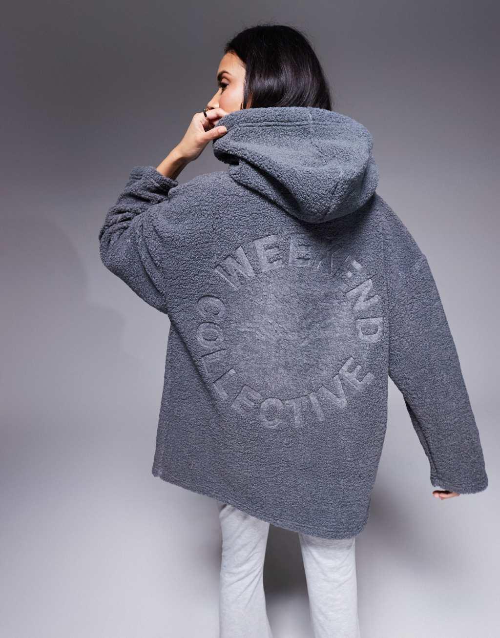 Weekend Collective oversized borg hoodie in gray Product Image