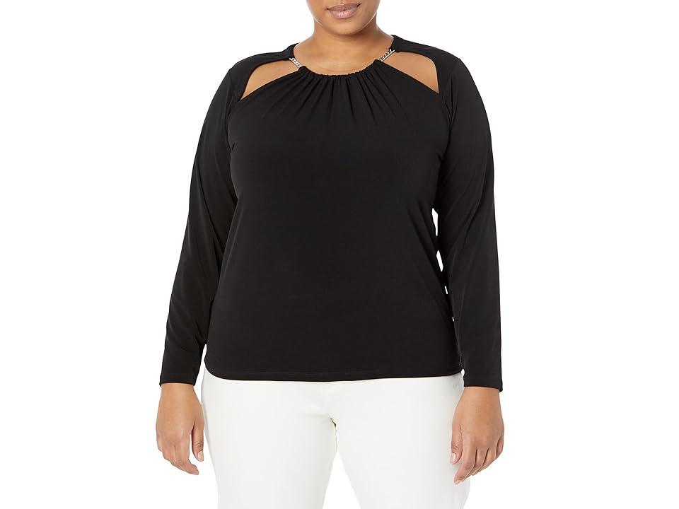 MICHAEL Michael Kors Plus Size Solid Chain Cutout Top Women's Clothing Product Image