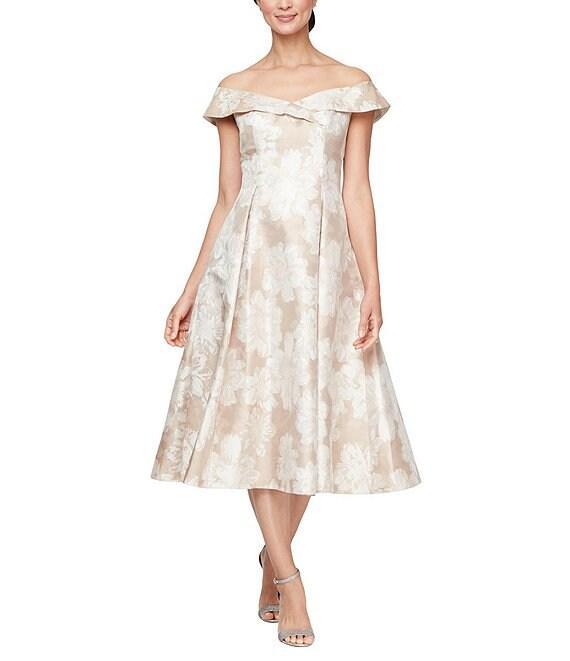 Alex Evenings Off-the-Shoulder Floral Print A-Line Midi Dress Product Image