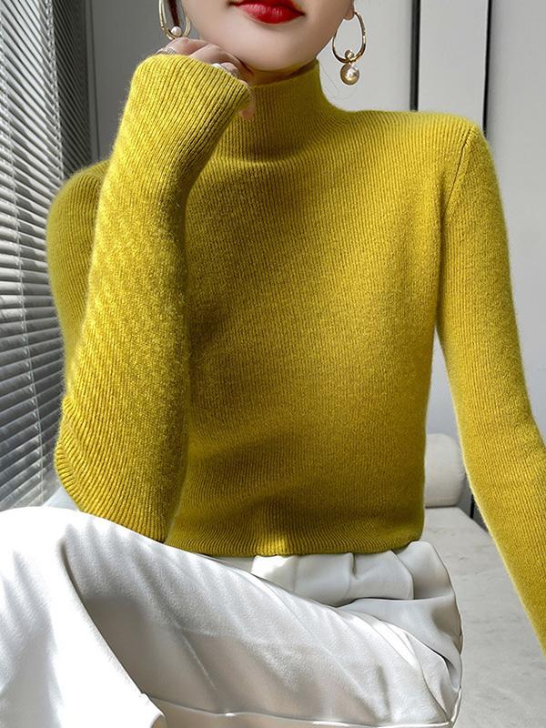 Casual Skinny Long Sleeves Solid Color Half Turtleneck Sweater Tops Product Image