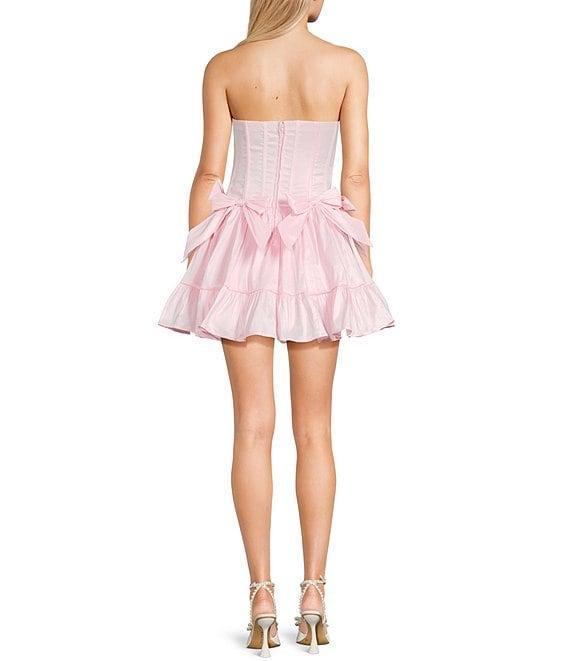 B. Darlin Strapless Corseted Bow Trim Ruffled Dress Product Image