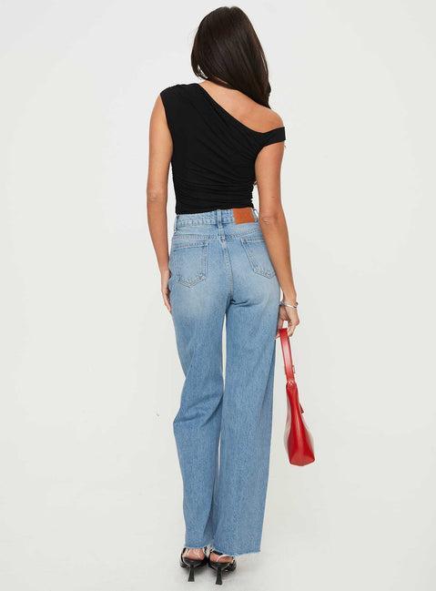 Henesey High Rise Straight Leg Jeans Mid Blue Wash Product Image