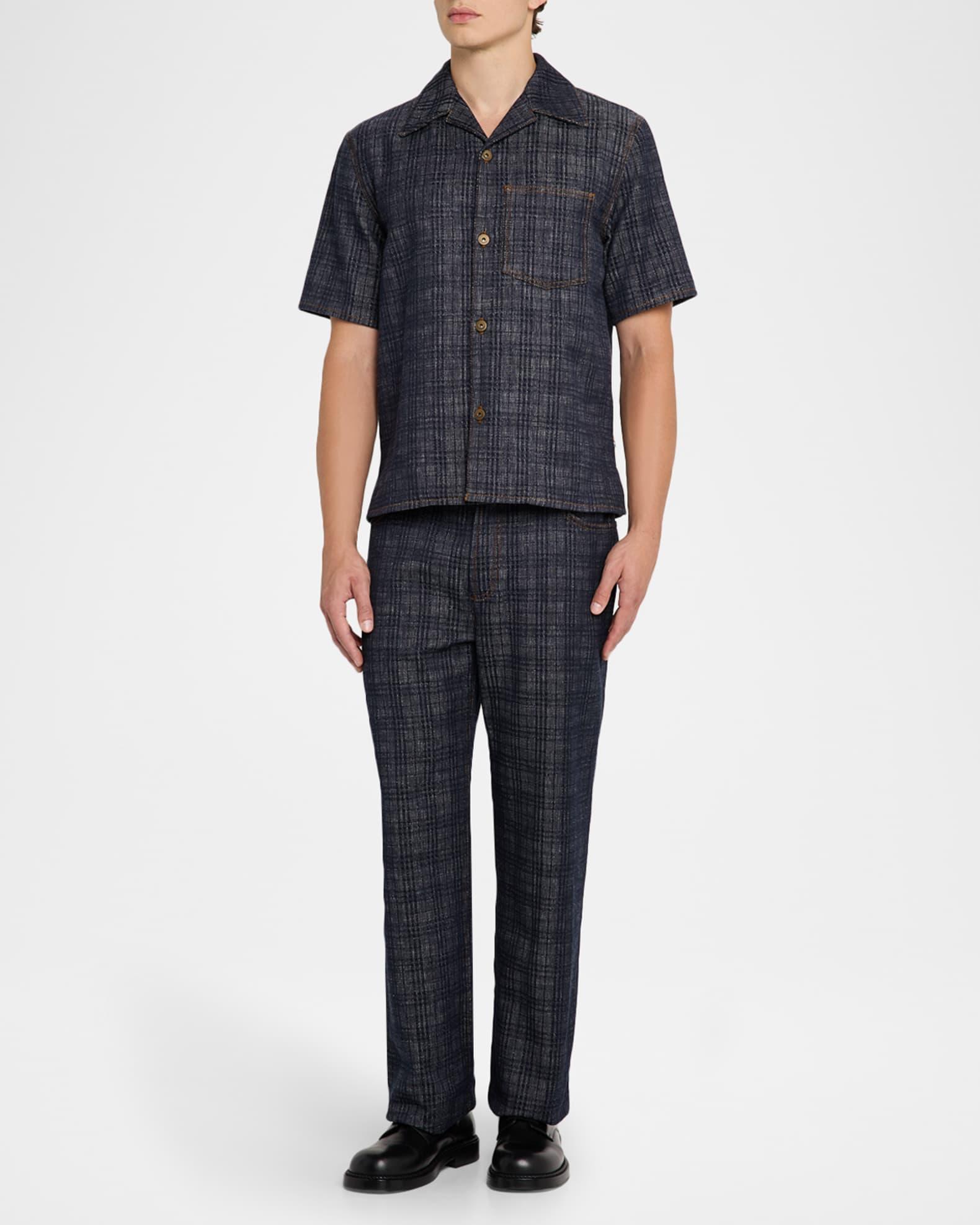 Men's Denim Check Short-Sleeve Shirt Product Image