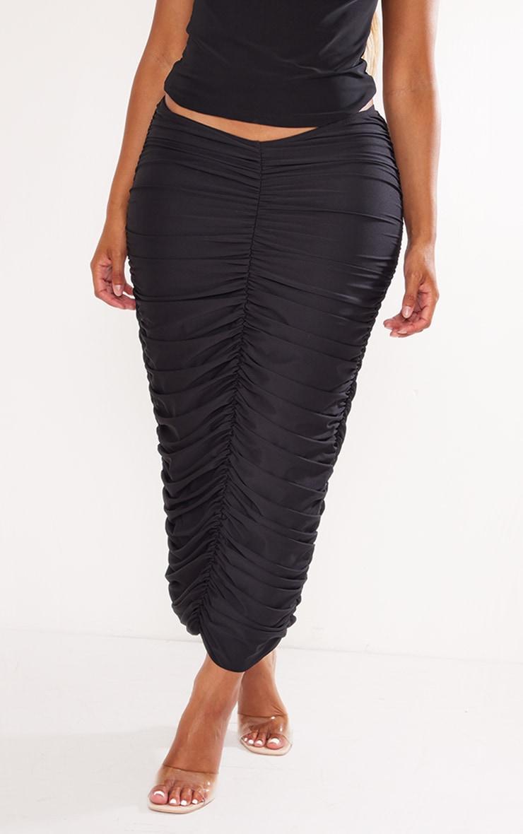 Shape Black Ruched Detail Midaxi Skirt Product Image