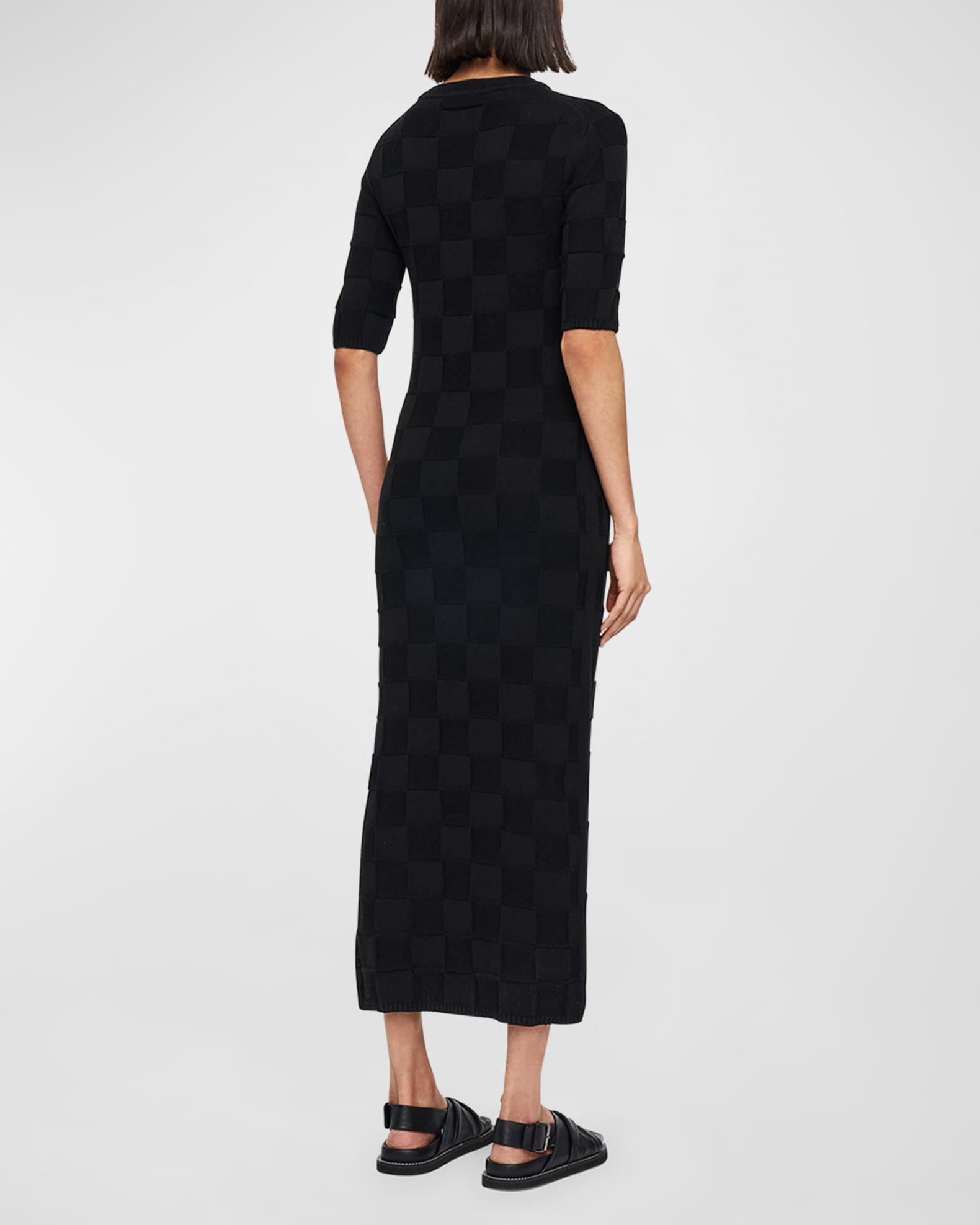 Side-Slit Vichy Knit Midi Sweater Dress Product Image