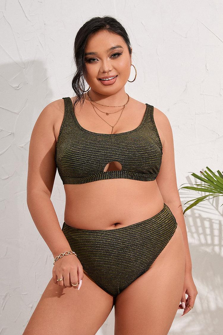 Ribbed Keyhole Bralette & High Waist Plus Size Bikini Set Product Image