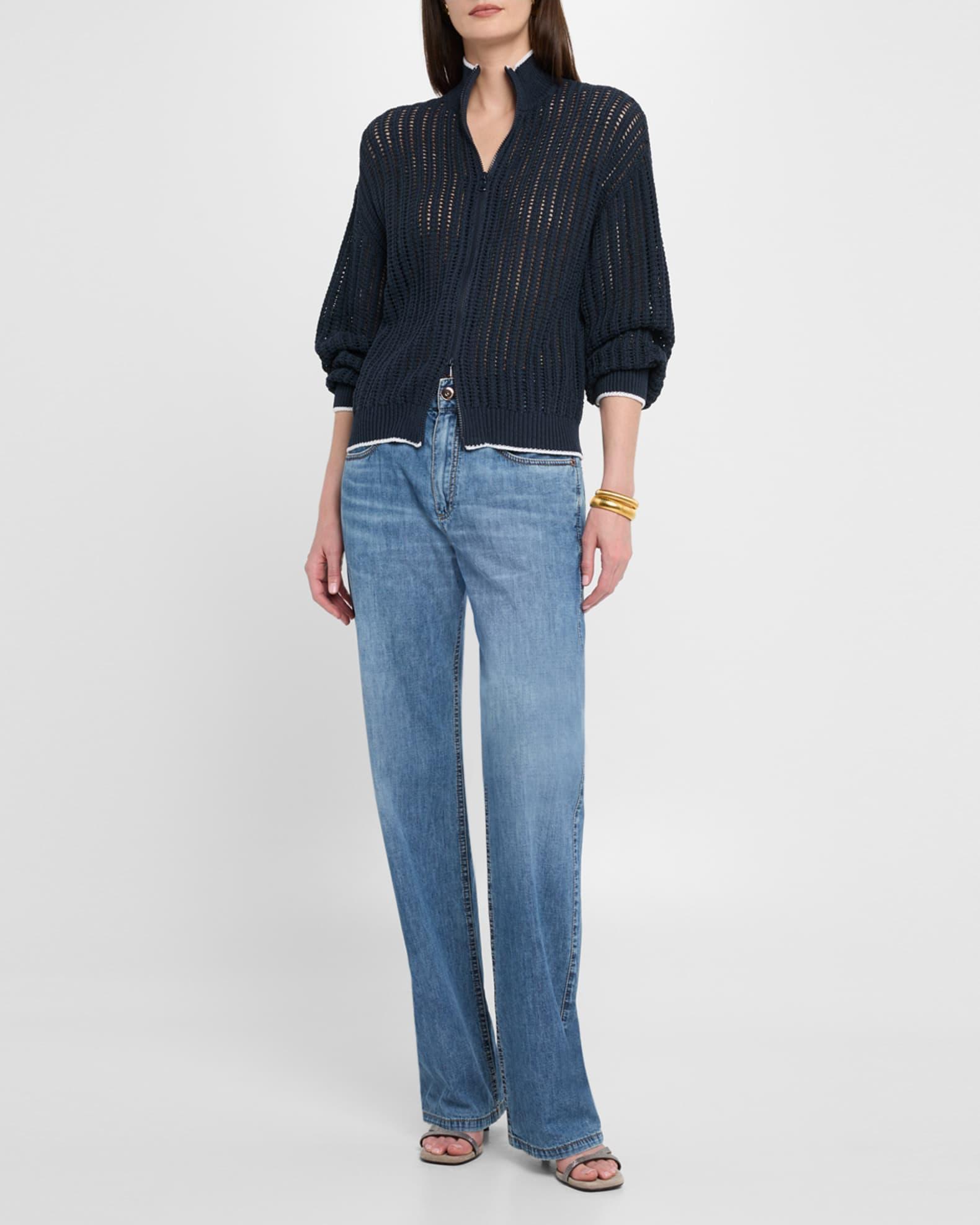 Cotton Open-Knit Zip Cardigan Product Image