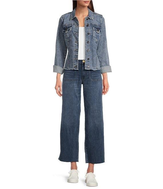 KUT from the Kloth Kara Notch Collar Long Sleeve Flap Pocket Frayed Hem Denim Jacket Product Image