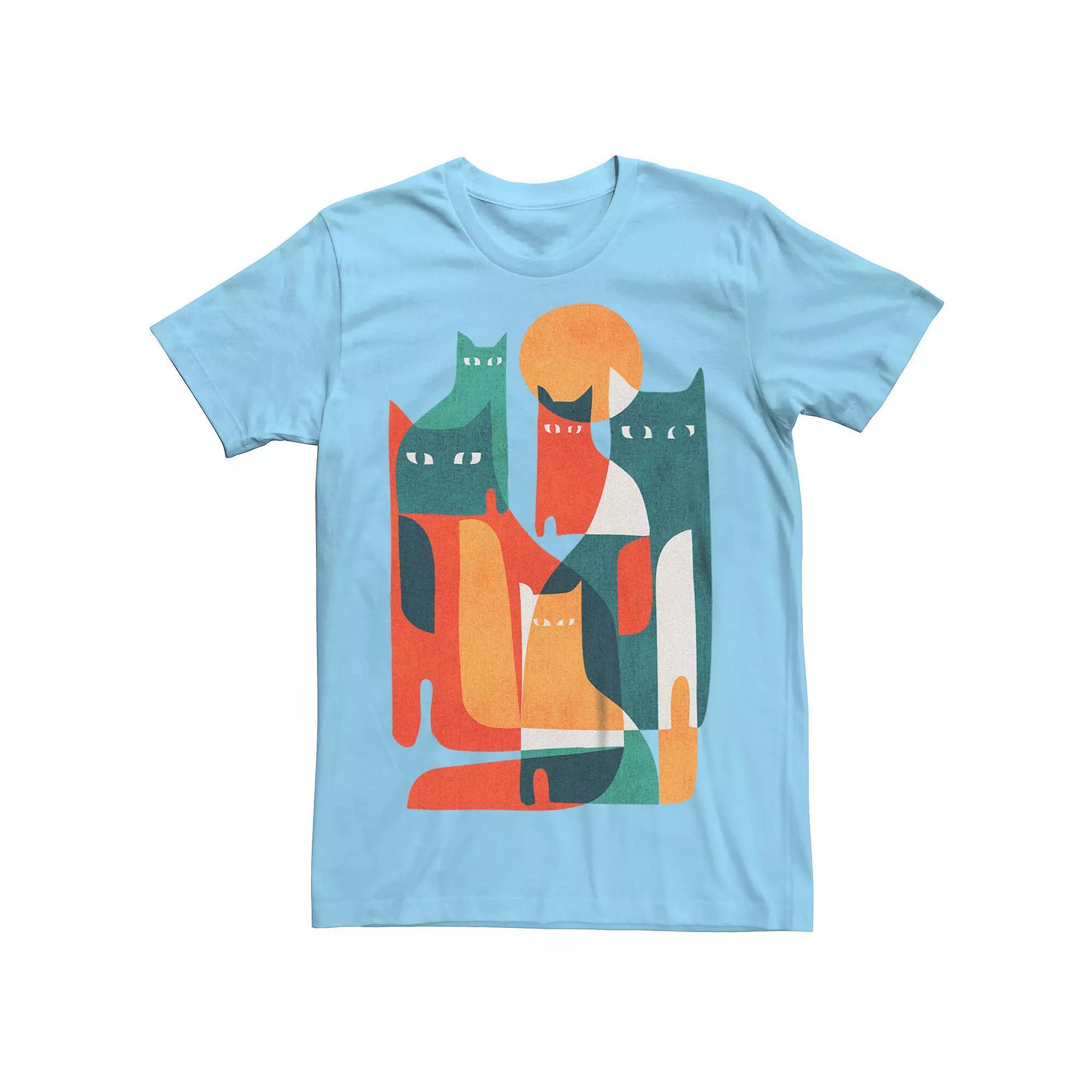 Men's Abstract Cats Graphic Tee, Size: XXL, Light Blue Product Image