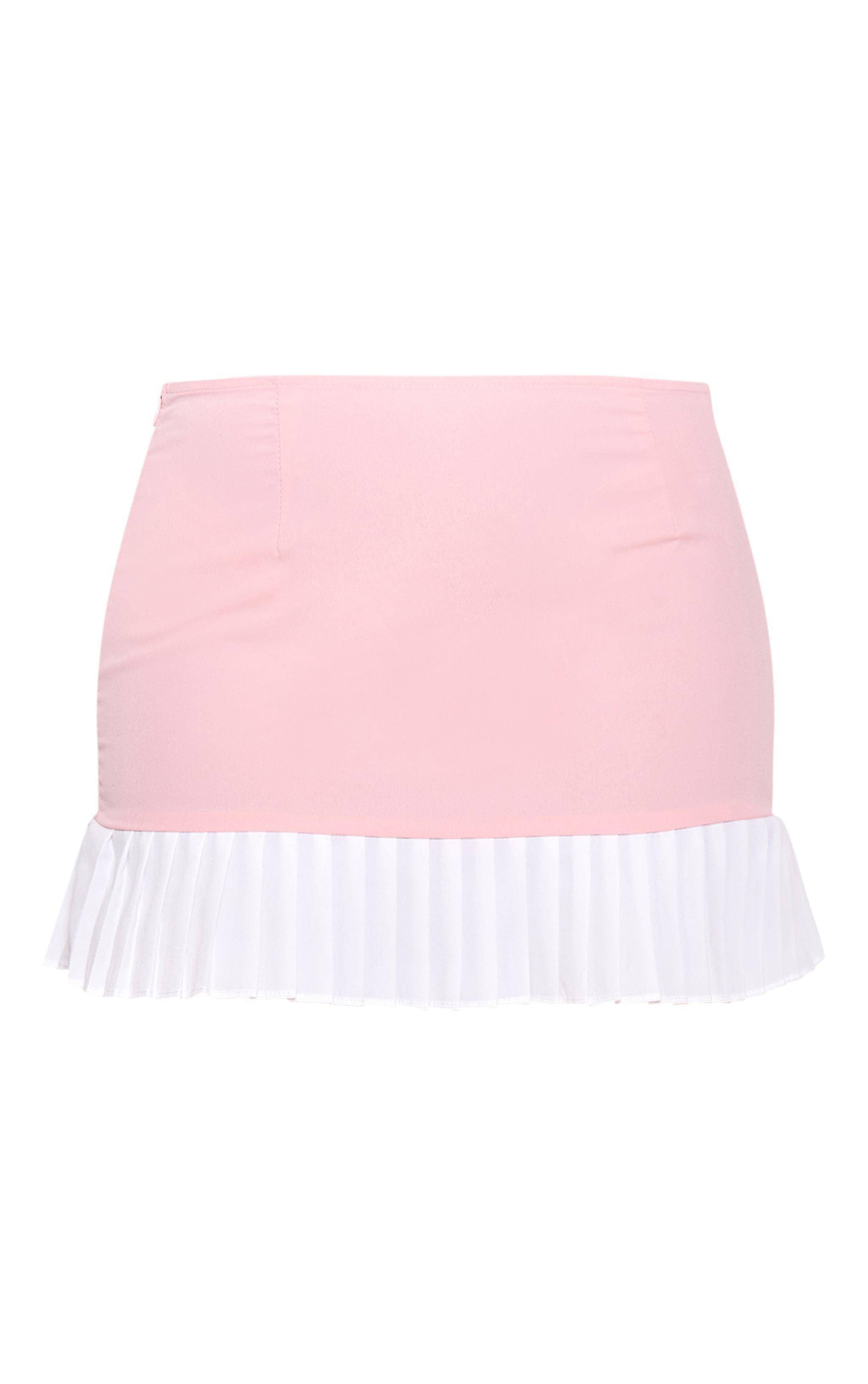 Pink Woven Contrast Pleated Hem Mini Skirt Product Image