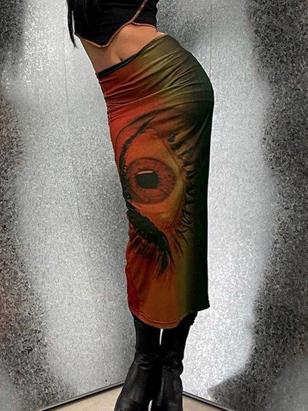 Vintage Eye Print Midi Skirt Product Image