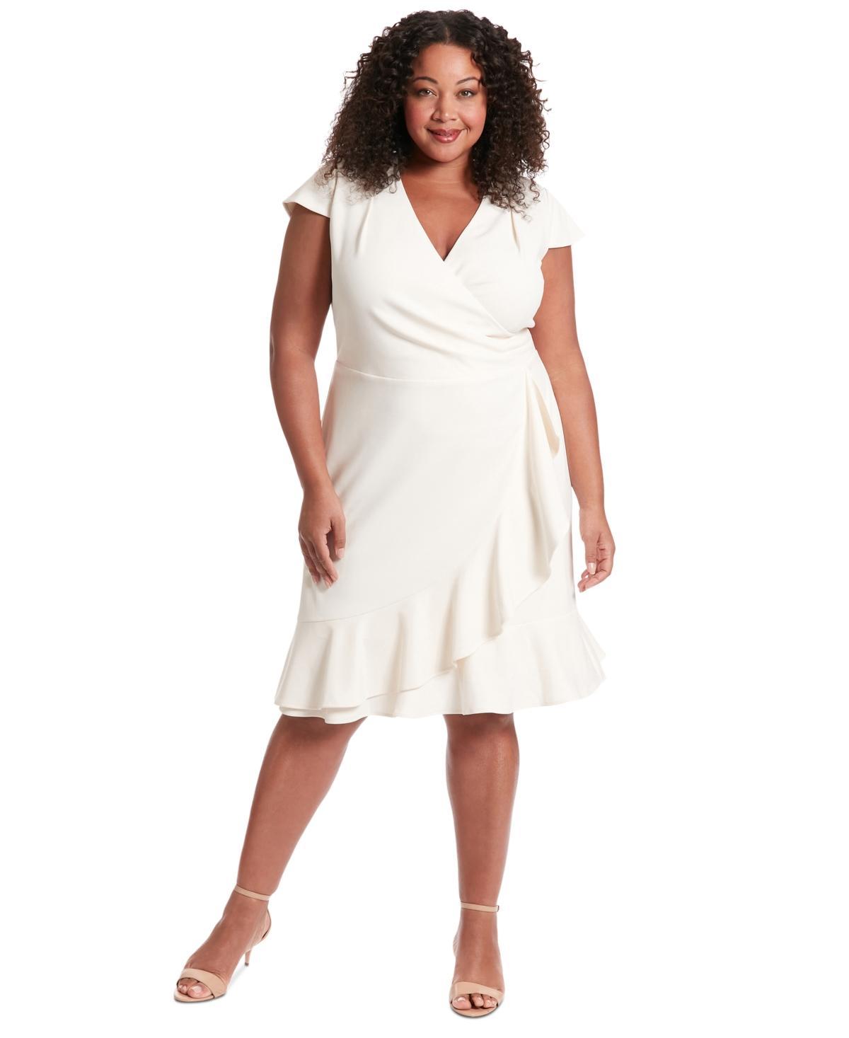 Plus Size London Times Cascade Ruffle Faux-Wrap Dress, Womens Product Image