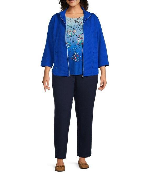 Allison Daley Plus Size 3/4 Sleeve Stand Collar Zip Front Jacket Product Image