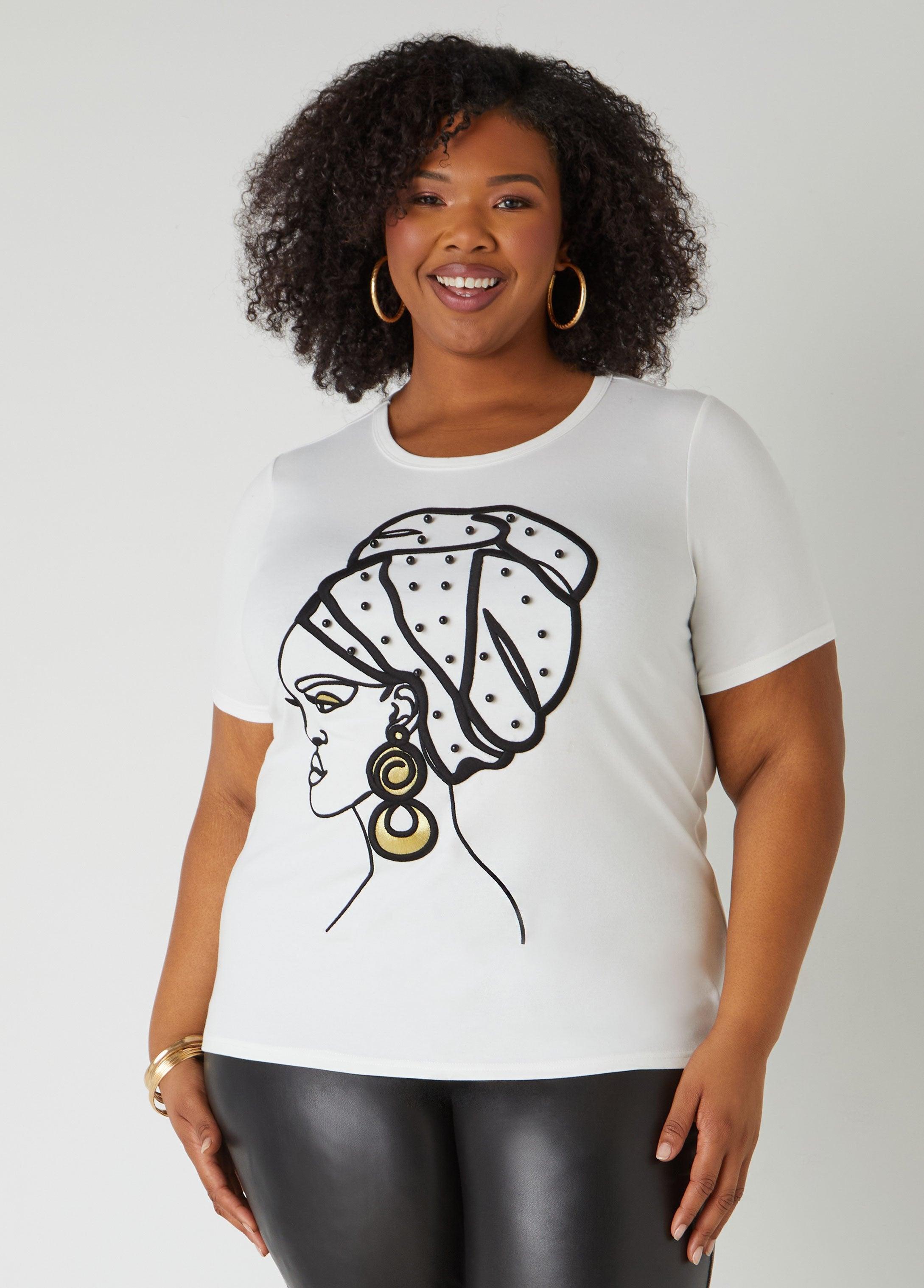 Plus Size Beaded Embroidered Profile Tee Ashley Stewart Product Image