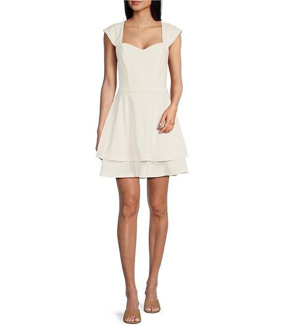 Next Up Cap Sleeve Sweetheart Neck Double Tier Skirt Dress Product Image