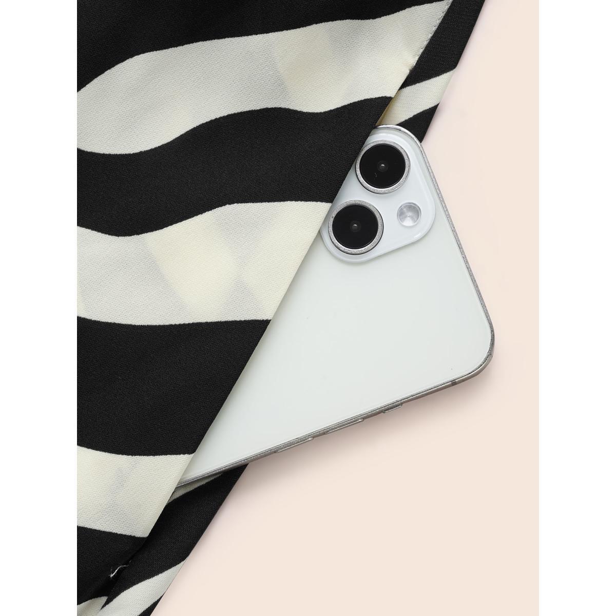 Plus Size Zebra Print Overlap Collar Split Hem Dress Black Women At the Office Belted Overlap Collar Long Sleeve Curvy BloomChic 28/5X Product Image