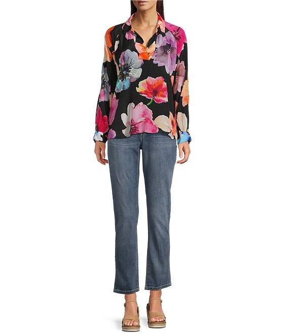 APNY Woven Floral Print V-Neck Long Sleeve Blouse Product Image