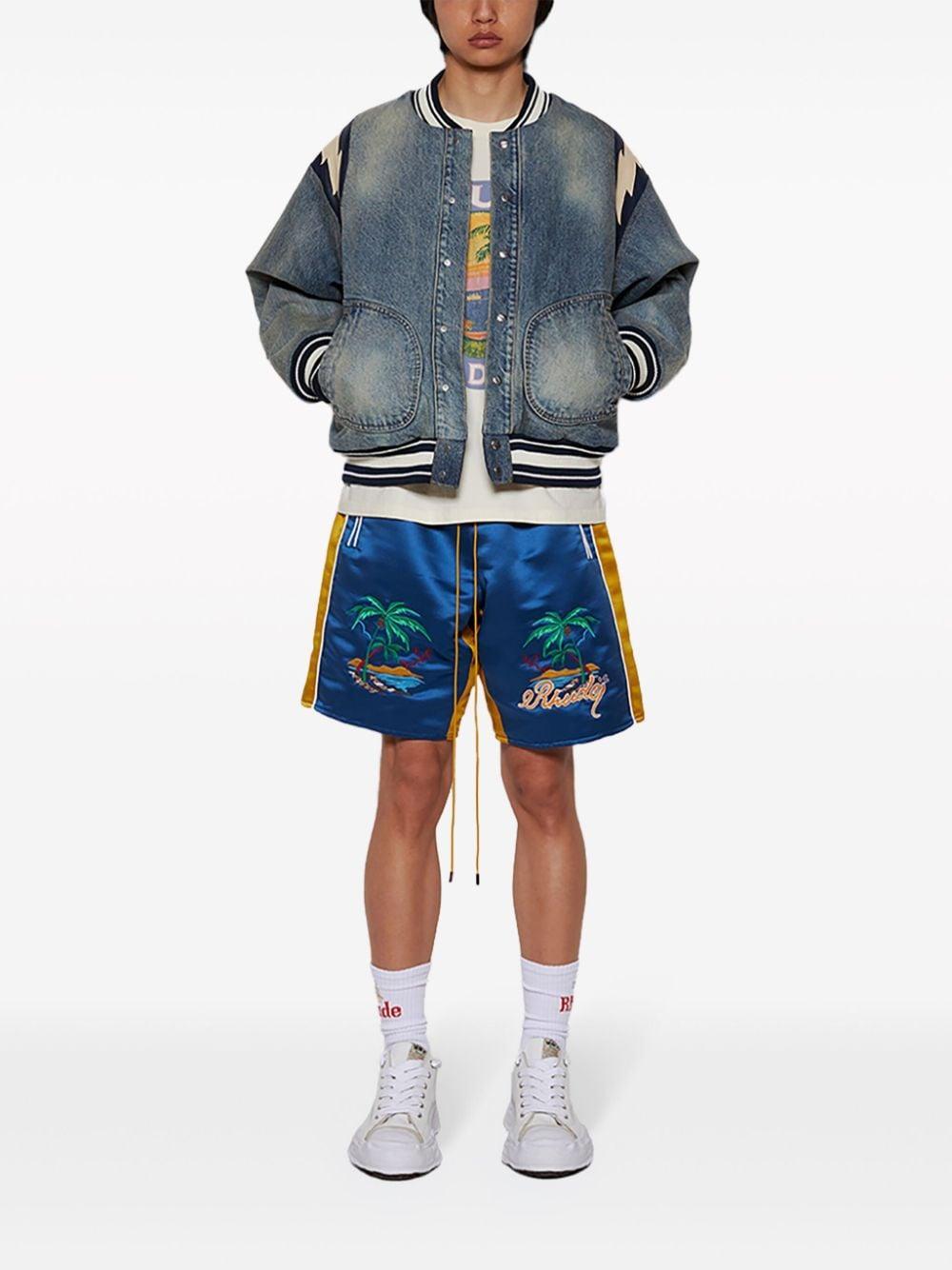 RHUDE Blue Lightning Bomber Jacket In Dark Indigo Product Image