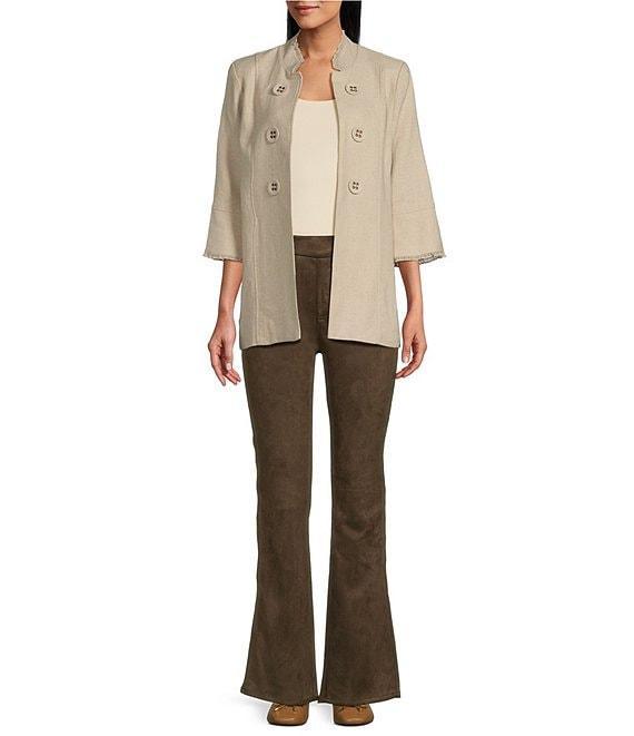 Multiples Linen-Blend Stand Collar 3/4 Flounce Sleeve Open Front Jacket Product Image