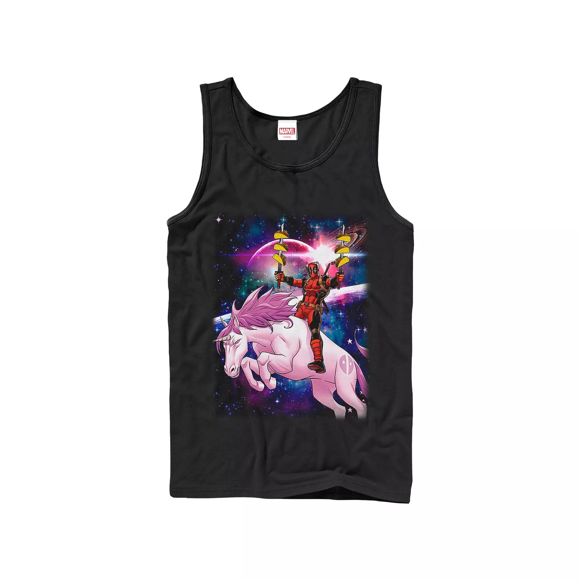 Men's Marvel Deadpool Pink Unicorn Ride Graphic Tank,  Product Image