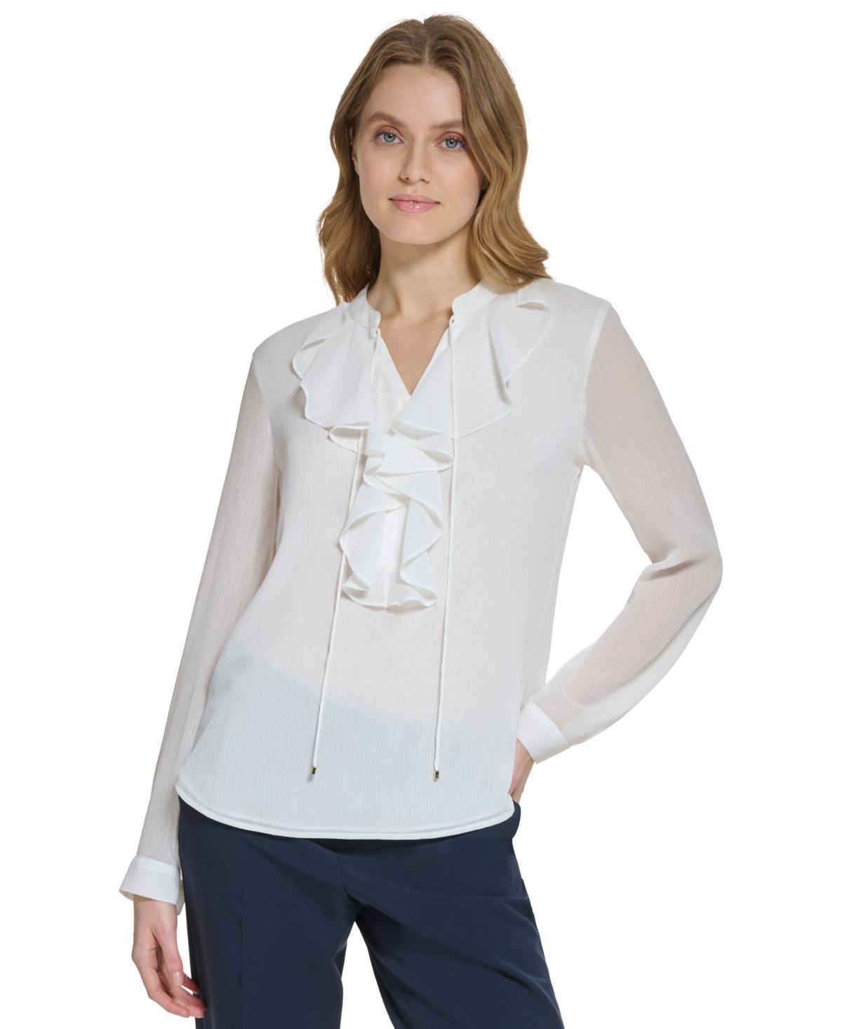 Tommy Hilfiger Womens Ruffled Tie-Neck Blouse Product Image