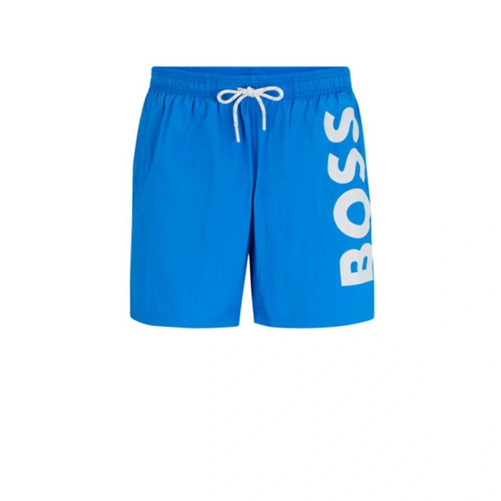 HUGO BOSS Quick-dry Swim Shorts With Large Logo Print In Blue Product Image