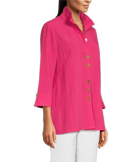 Ali Miles Wire Collar Straight Side Vent Hem 3/4 Sleeve Button Front Tunic Product Image