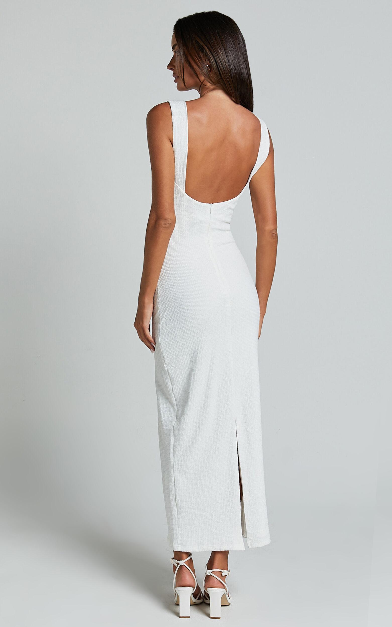 Tayla Midi Dress - Ruched Bust Bodycon Dress in White Product Image