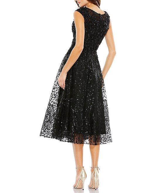 Mac Duggal Sleeveless Sequined Mesh Fit & Flare Midi Dress Product Image