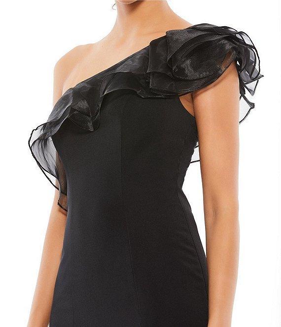 Mac Duggal Ruffle Asymmetrical One Shoulder Cap Sleeve Thigh High Slit Gown Product Image