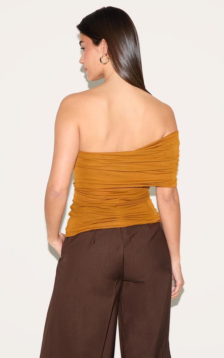 Tan Sheer Soft Touch Fold Over Detail One Shoulder Long Top Product Image