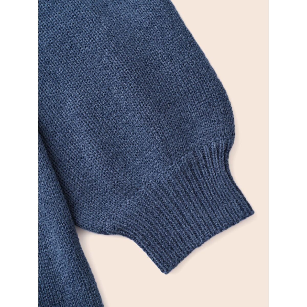 Plus Size Texture Cable Knit Lantern Sleeve Pullover Indigo Women Casual Loose Long Sleeve Round Neck Everyday Pullovers BloomChic 30/6X Product Image