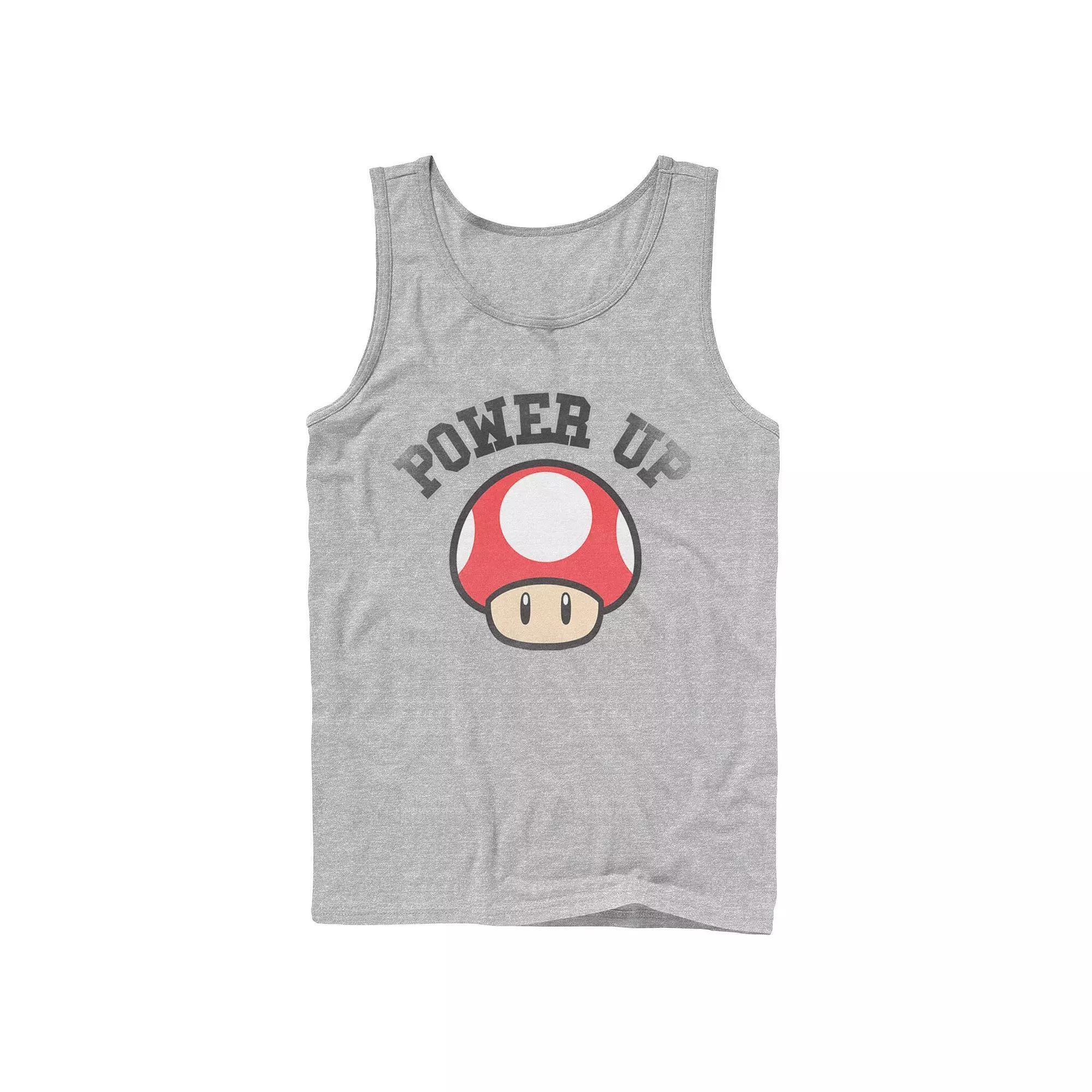 Men's Nintendo Super Mario Power Up Mushroom Distressed Portrait Tank Top, Size: Large, Athletic Grey Product Image