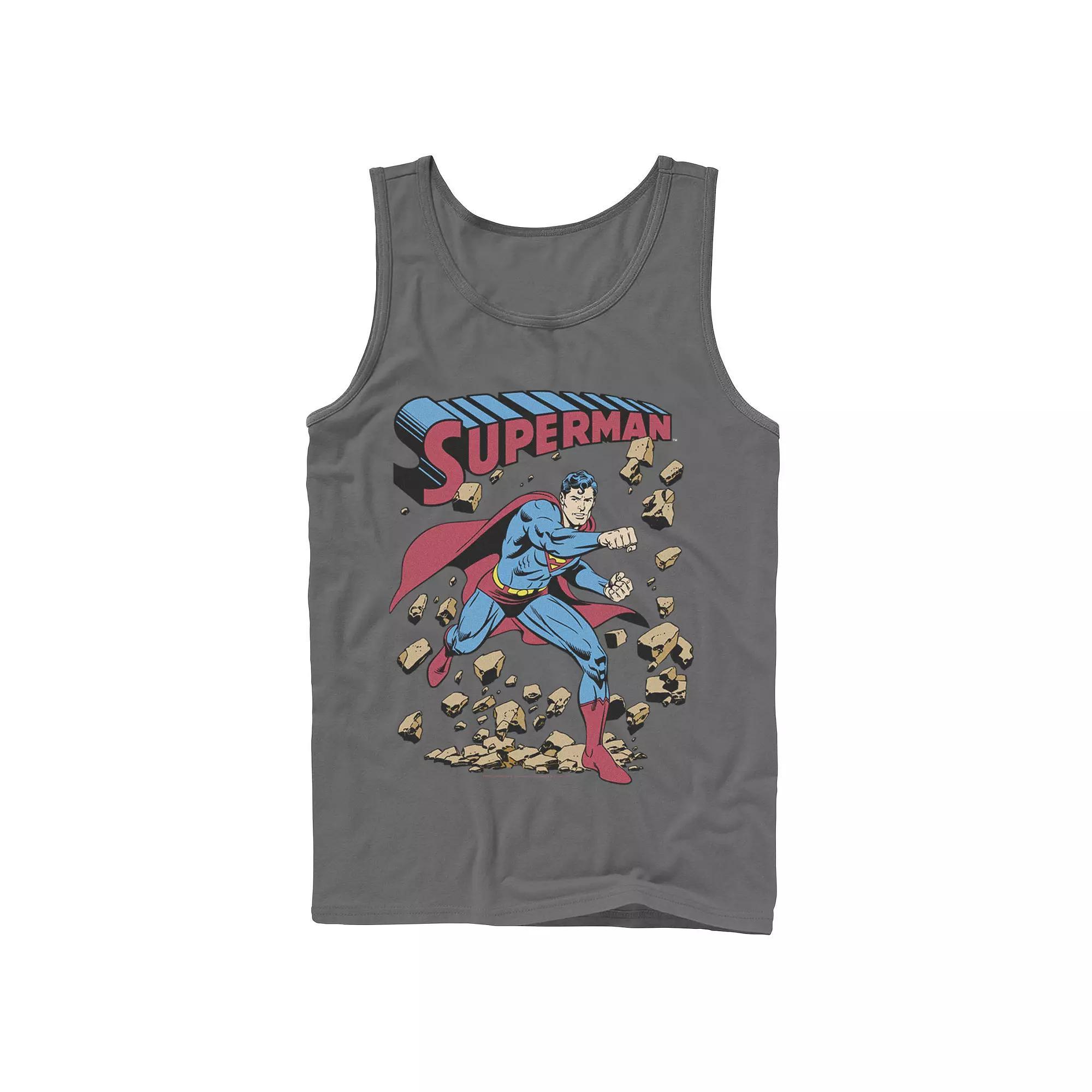 Men's DC Comics Superman Smash Rocks Vintage Poster Tank Top,  Product Image