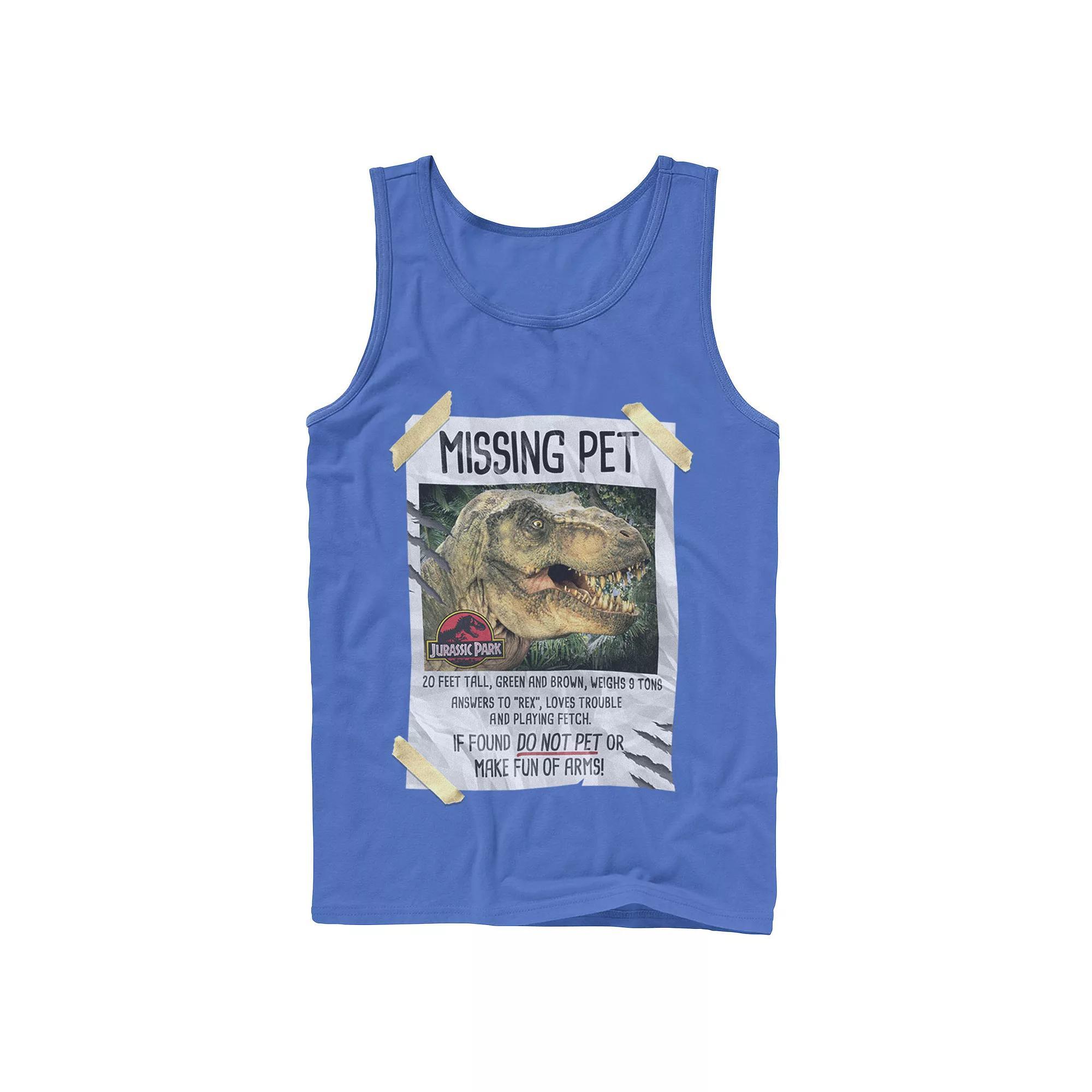 Men's Jurassic Park Missing Pet T-Rex Poster Taped Tank Top,  Product Image