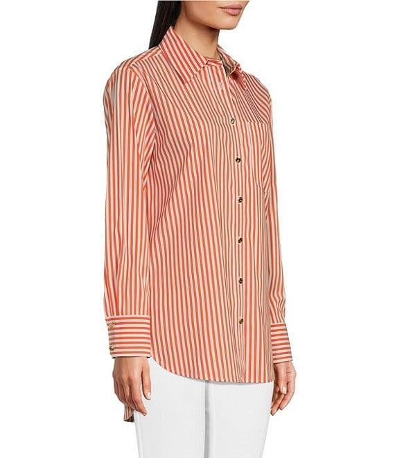 Jude Connally Kimber Cotton Stripe Point Collar Curved High-Low Long Sleeve Button-Front Shirt Product Image