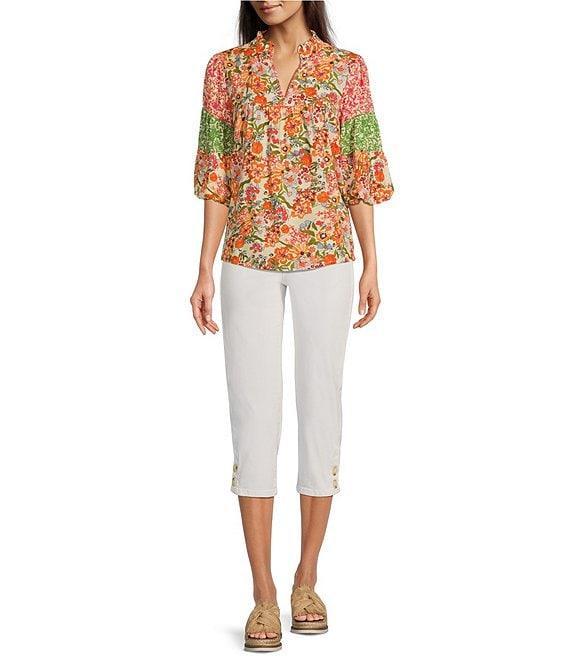 NYDJ Petite Size Marilyn Lift Tuck® Technology Straight Leg Side Button Plackets Hem Crop Jeans Product Image