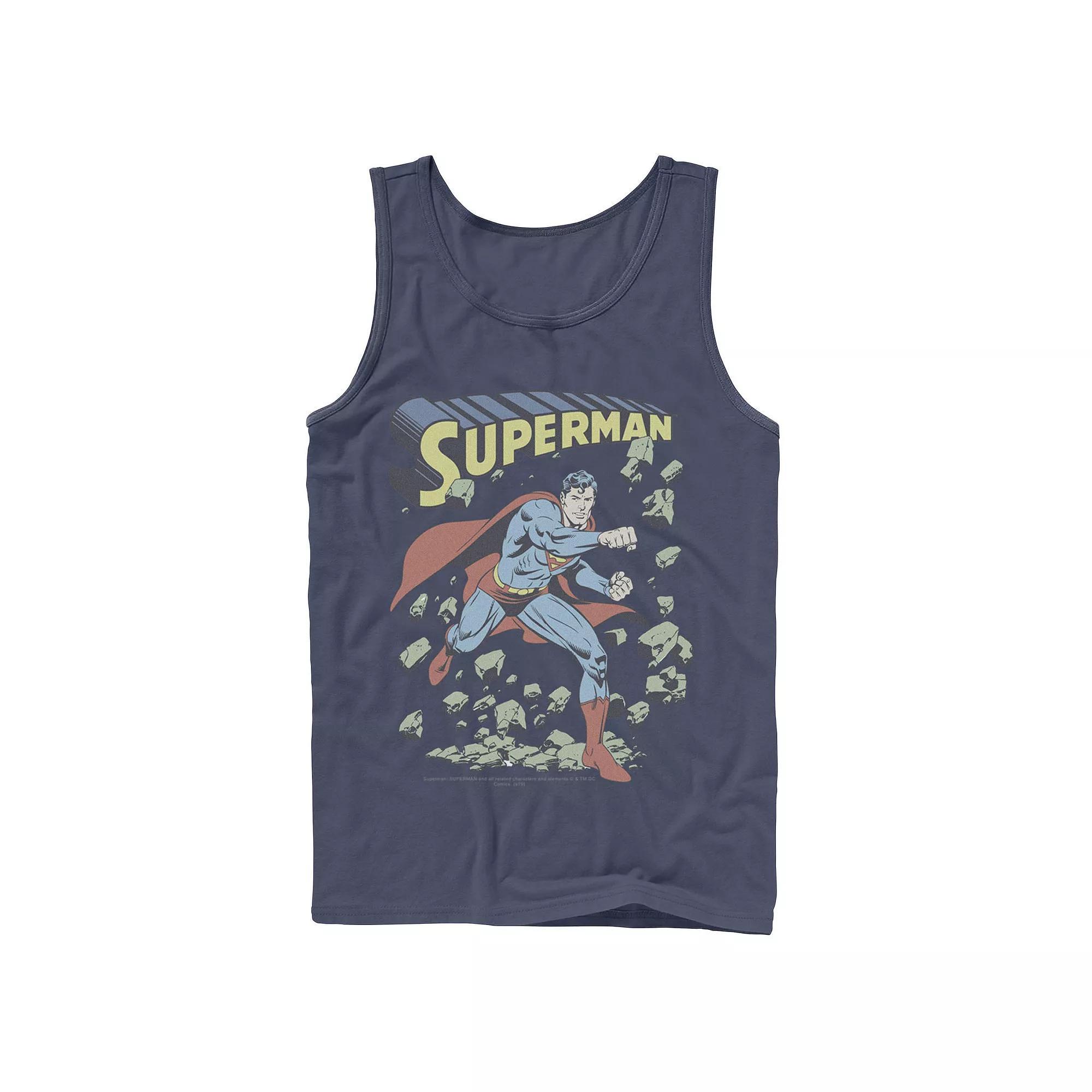 Men's DC Comics Superman With Rocks Vintage Poster Tank Top,  Product Image