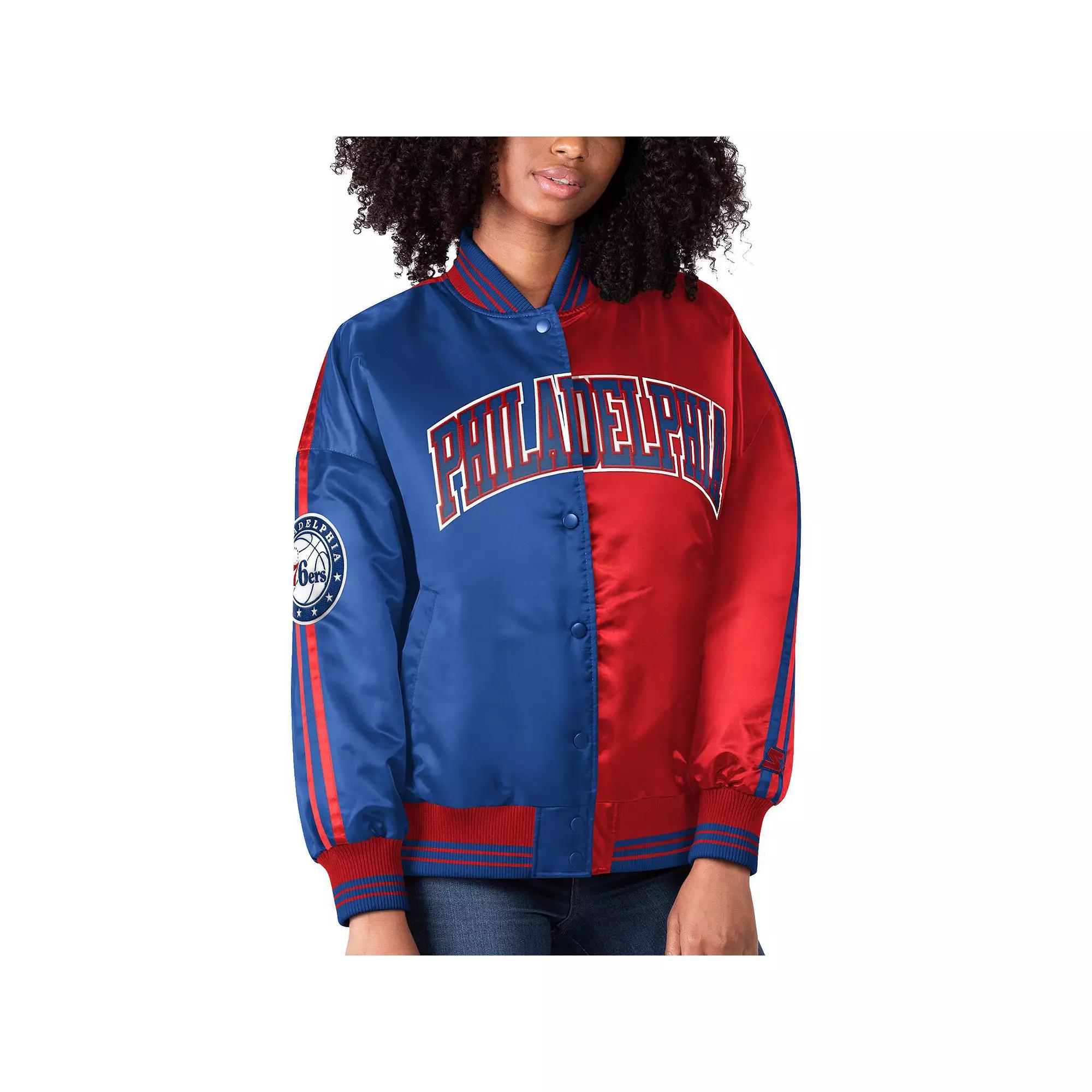 Womens Starter Royal/Red Philadelphia 76ers Split Colorblock Satin Full-Snap Varsity Jacket Product Image