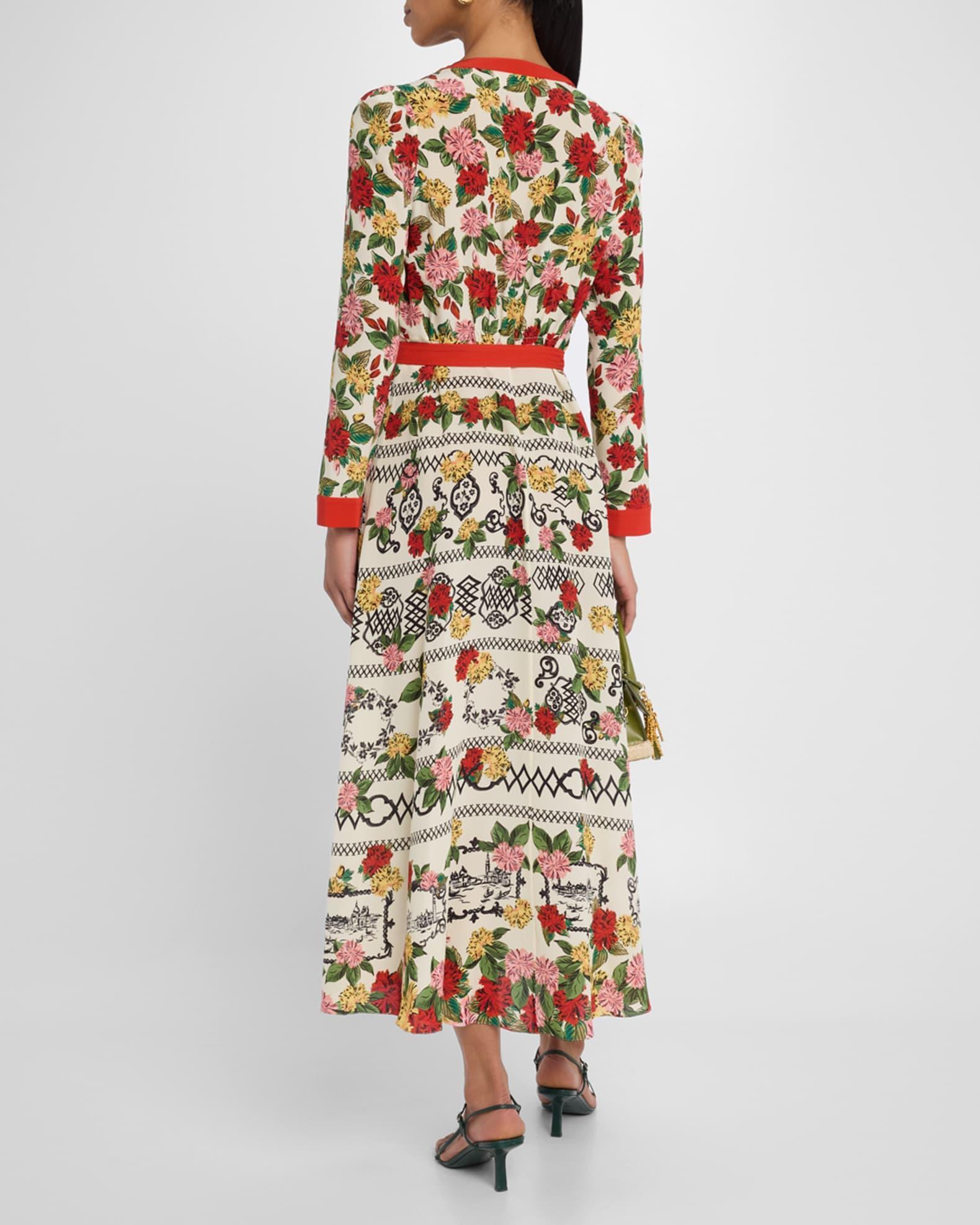 Lea Button-Front Printed Midi Silk Shirtdress Product Image